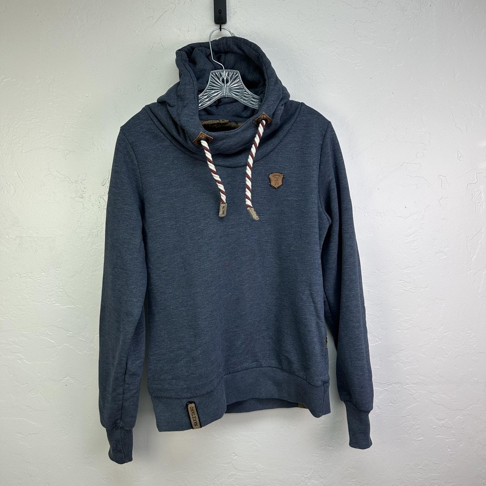 Naketano Hoodie Womens Medium Blue Schnizzel Dizzel Popizzel Cowl Neck Pullover